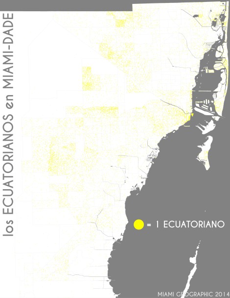Los ecuatorianos en Miami-Dade. Data Source: 2010 Decennial Census. Map Source: Matthew Toro. 2014.