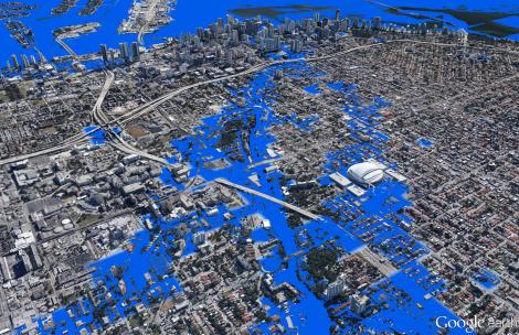 Simulated Sea Level Rise in Miami. Data Source: Climate Central. Map Source: Matthew Toro. 2013.