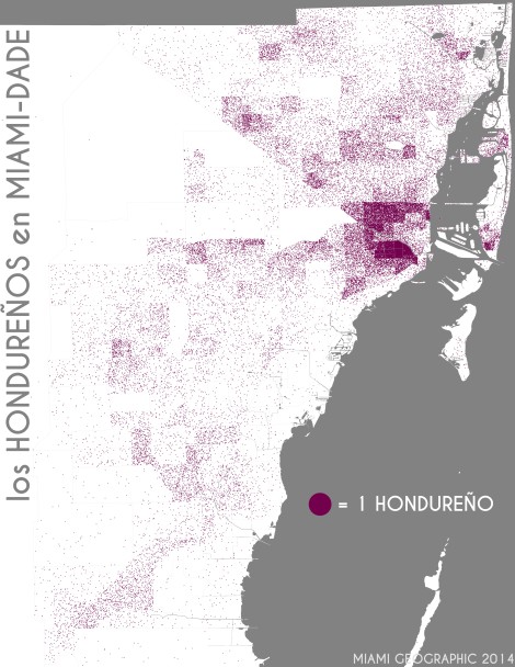 Los hondureños en Miami-Dade. Data Source: 2010 Decennial Census. Map Source: Matthew Toro. 2014.