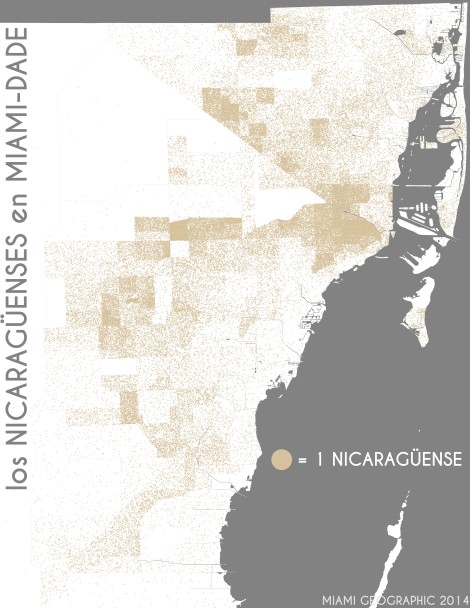 Los nicaragüenses en Miami-Dade. Data Source: 2010 Decennial Census. Map Source: Matthew Toro. 2014.