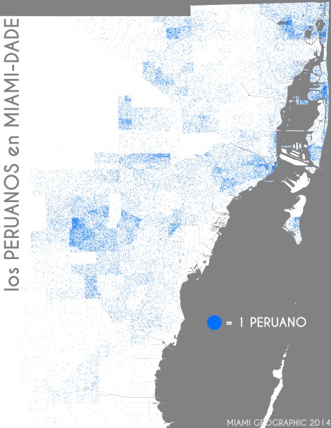 Los peruanos en Miami-Dade. Data Source: 2010 Decennial Census. Map Source: Matthew Toro. 2014.