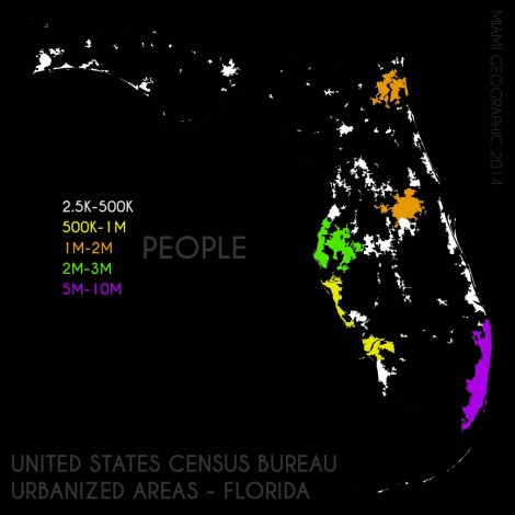 Florida Urbanized Areas Stratified, 2010. Data Source: US Census Bureau, 2010 Decennial Census. Map Source: Matthew Toro. 2014.
