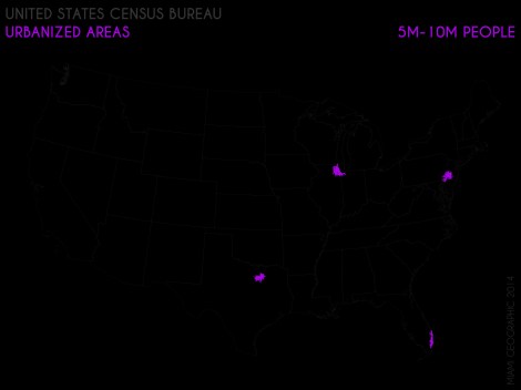 Urbanized Areas (5M-10M People), 2010. Data Source: US Census Bureau, 2010 Decennial Census. Map Source: Matthew Toro.