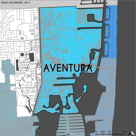Miami-Dade Municipality: Aventura, 2014. Source: Matthew Toro. 2014. [Note: Data used carry some minor geometric inaccuracies/errors. Not to be used for legal purposes.]