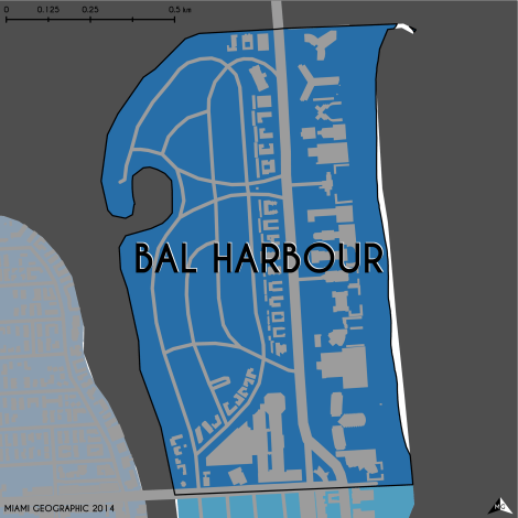 Miami-Dade Municipality: Bal Harbour, 2014. Source: Matthew Toro. 2014. [Note: Data used carry some minor geometric inaccuracies/errors. Not to be used for legal purposes.]