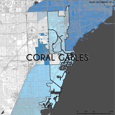 Miami-Dade Municipality: Coral Gables, 2014. Source: Matthew Toro. 2014. [Note: Data used carry some minor geometric inaccuracies/errors. Not to be used for legal purposes.]