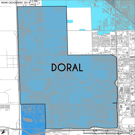 Miami-Dade Municipality: Doral, 2014. Source: Matthew Toro. 2014. [Note: Data used carry some minor geometric inaccuracies/errors. Not to be used for legal purposes.]