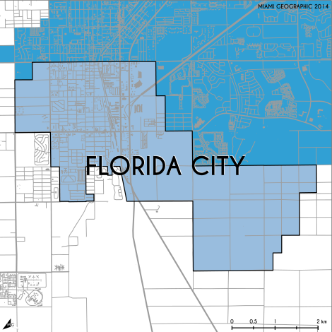 Miami-Dade Municipality: Florida City, 2014. Source: Matthew Toro. 2014. [Note: Data used carry some minor geometric inaccuracies/errors. Not to be used for legal purposes.]