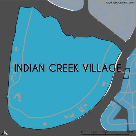 Miami-Dade Municipality: Indian Creek Village, 2014. Source: Matthew Toro. 2014. [Note: Data used carry some minor geometric inaccuracies/errors. Not to be used for legal purposes.]