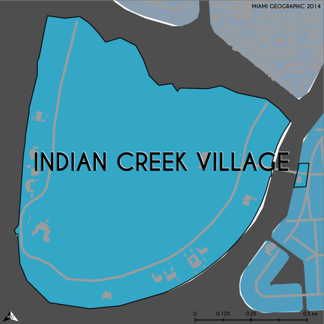 Miami-Dade Municipality: Indian Creek Village, 2014. Source: Matthew Toro. 2014. [Note: Data used carry some minor geometric inaccuracies/errors. Not to be used for legal purposes.]