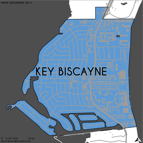 Miami-Dade Municipality: Key Biscayne, 2014. Source: Matthew Toro. 2014. [Note: Data used carry some minor geometric inaccuracies/errors. Not to be used for legal purposes.]