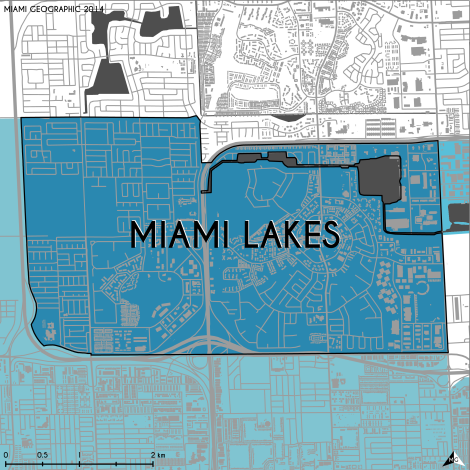 Miami-Dade Municipality: Miami Lakes, 2014. Source: Matthew Toro. 2014. [Note: Data used carry some minor geometric inaccuracies/errors. Not to be used for legal purposes.]