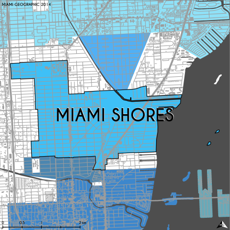 Miami-Dade Municipality: Miami Shores, 2014. Source: Matthew Toro. 2014. [Note: Data used carry some minor geometric inaccuracies/errors. Not to be used for legal purposes.]