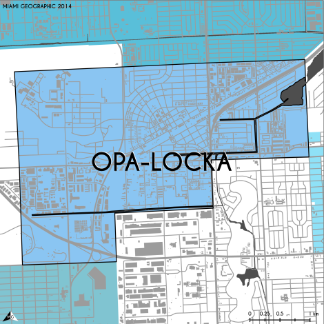 Miami-Dade Municipality: Opa-Locka, 2014. Source: Matthew Toro. 2014. [Note: Data used carry some minor geometric inaccuracies/errors. Not to be used for legal purposes.]