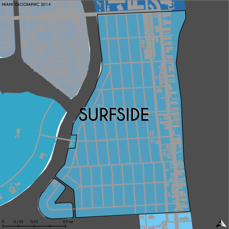Miami-Dade Municipality: Surfside, 2014. Source: Matthew Toro. 2014. [Note: Data used carry some minor geometric inaccuracies/errors. Not to be used for legal purposes.]