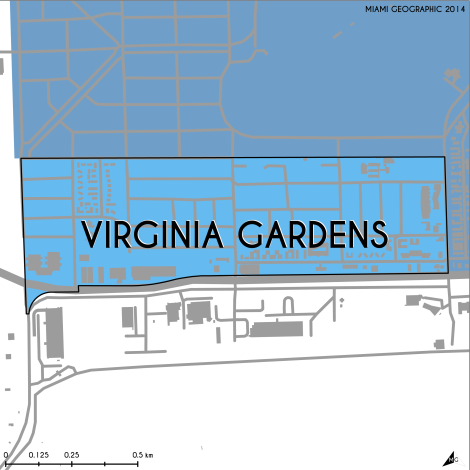 Miami-Dade Municipality: Virginia Gardens, 2014. Source: Matthew Toro. 2014. [Note: Data used carry some minor geometric inaccuracies/errors. Not to be used for legal purposes.]