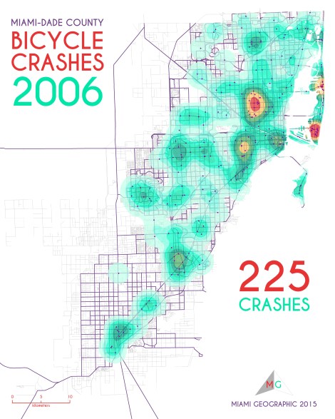 Miami-Dade Bicycle Crashes, 2006. Data Source: FDOT Safety Office. Map Source: Sebastien Lozano & Matthew Toro. 2015.