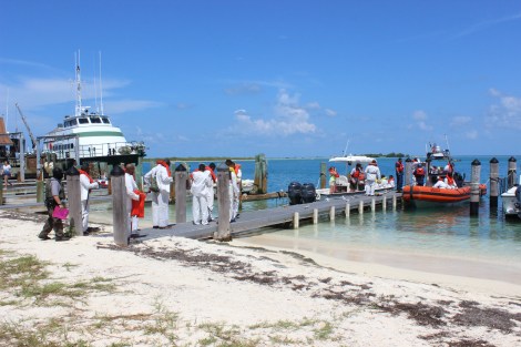 A few hours after arriving at Dry Tortugas, the men are escorted out of Dry Tortugas National Park by the US Coast Guard. Photo Source: Matthew Toro. August 4, 2015.